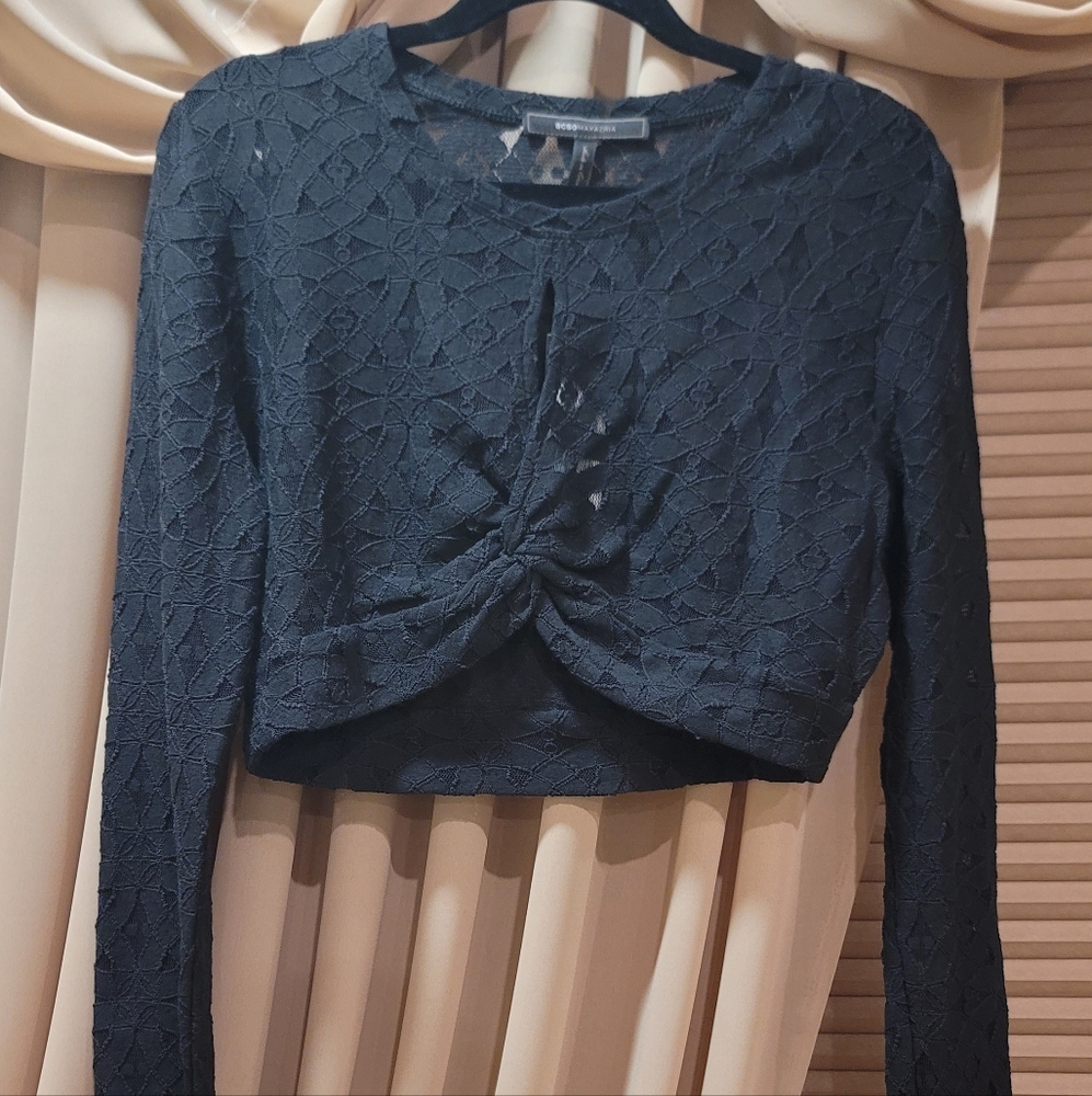 BCBGMaxAzria Black Lace Twist Front Crop Top